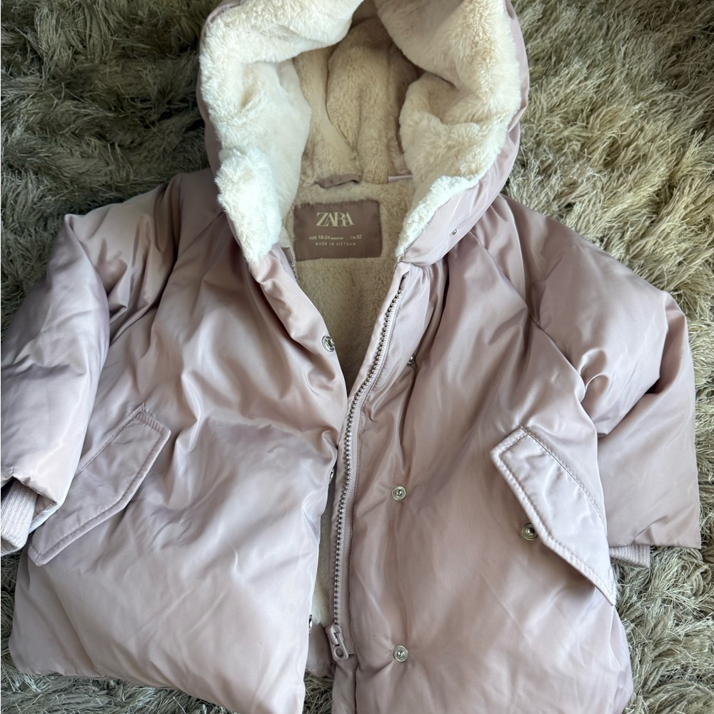 Zara blush Cream Faux Fur Baby Coat kids infant 18-24 months
